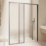 Clear Tempered Glass Panels Sliding Black Frame Shower Door Image - 3