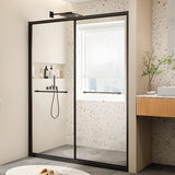 Clear Tempered Glass Sliding Shower Door with Towel Bar Image - 1