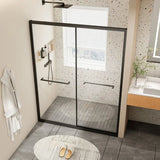 Clear Tempered Glass Sliding Shower Door with Towel Bar Image - 3