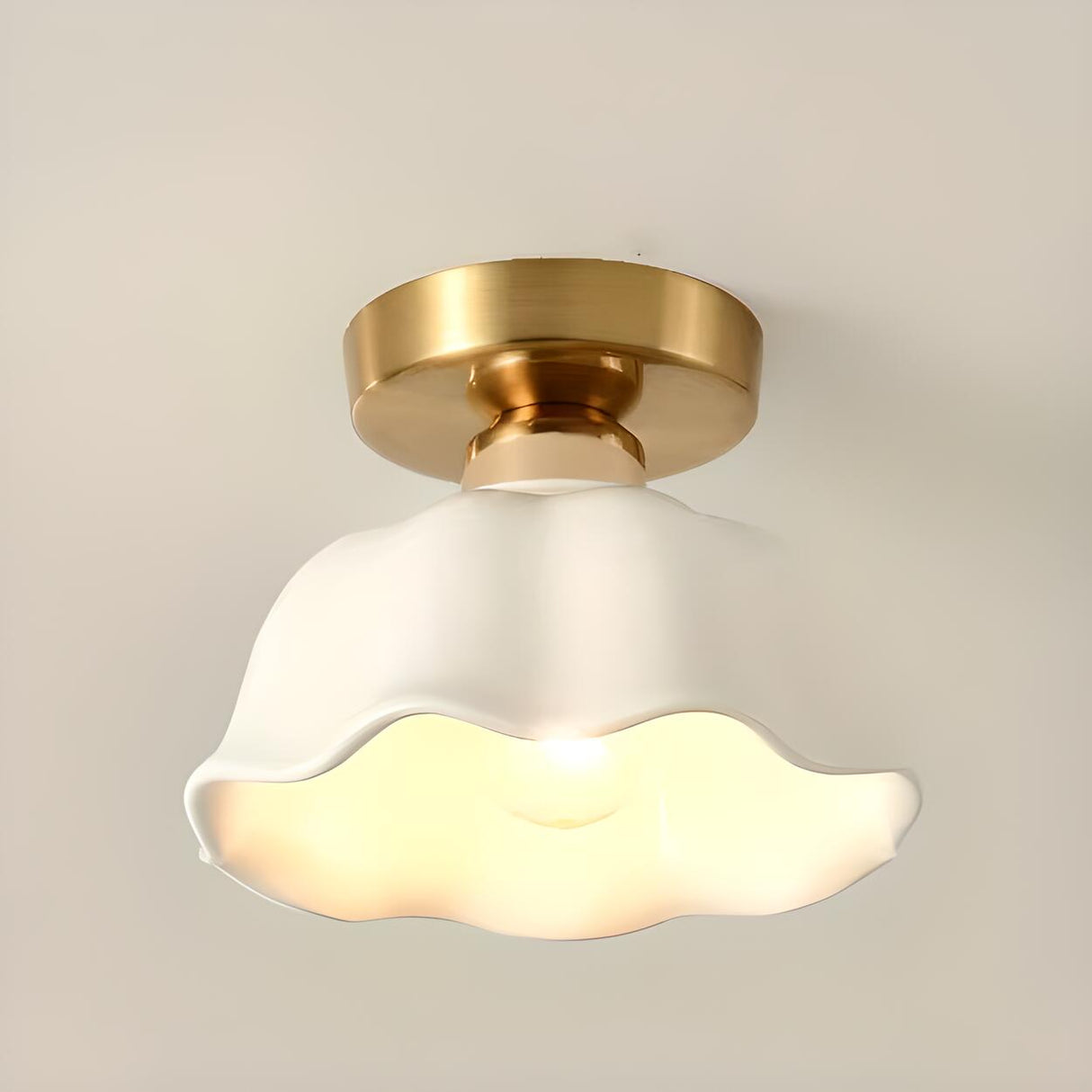 Cloakroom Ceramics White Flower Semi-Flush Mount Light Image - 6