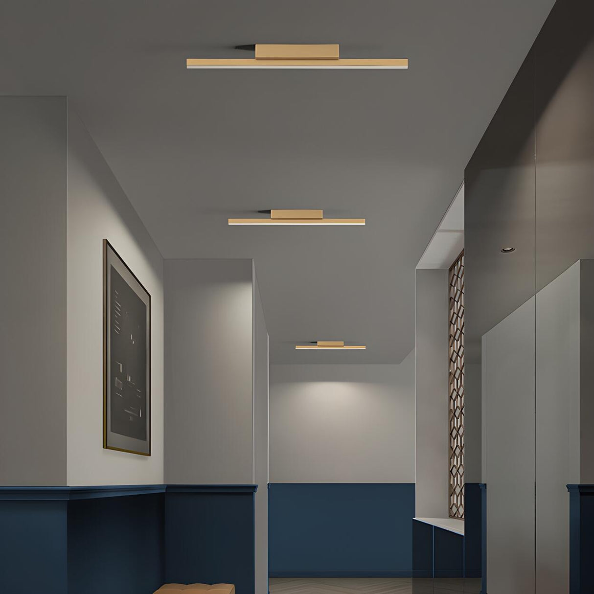 Cloakroom Gold Linear LED Flush Mount Ceiling Light Image - 13