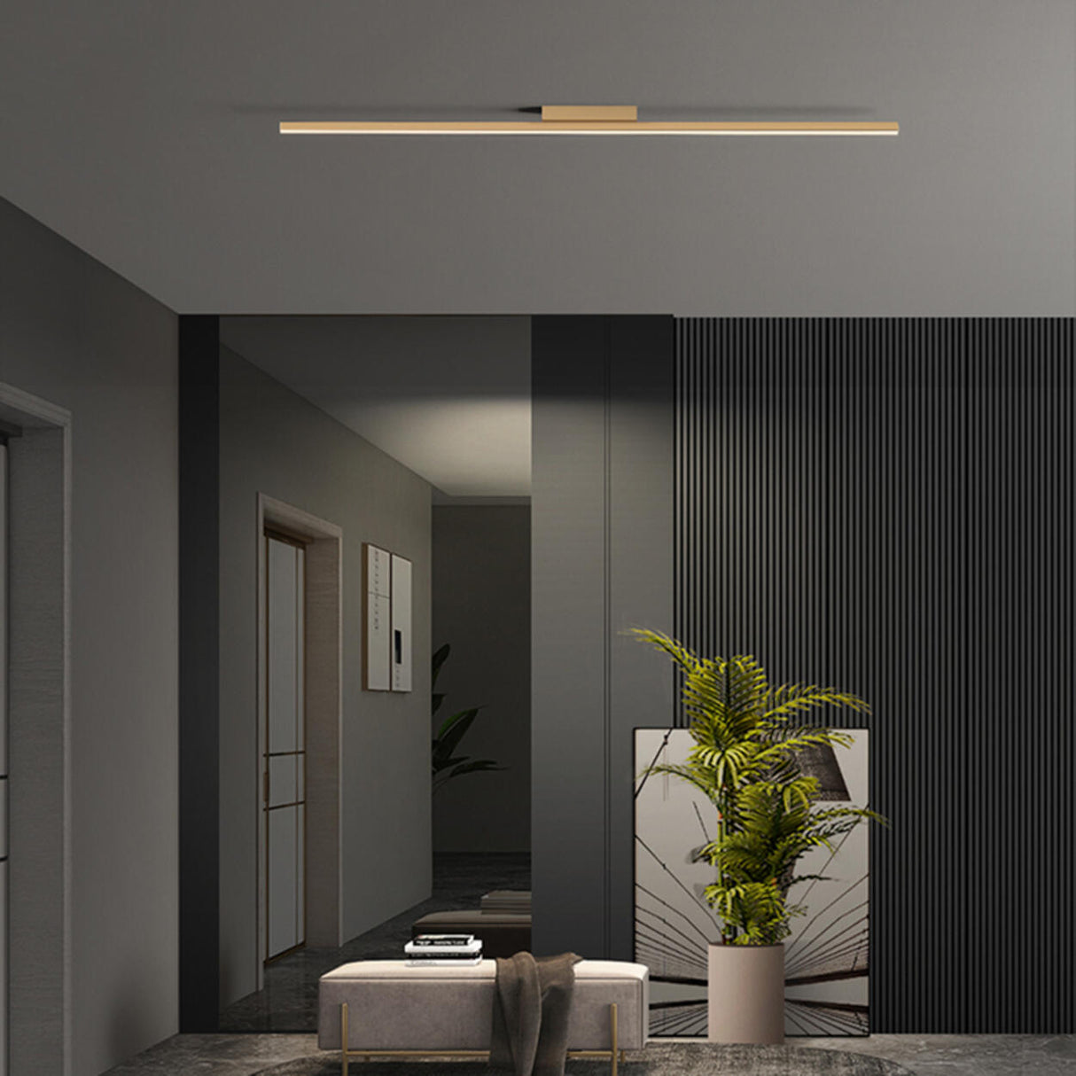 Cloakroom Gold Linear LED Flush Mount Ceiling Light Image - 4