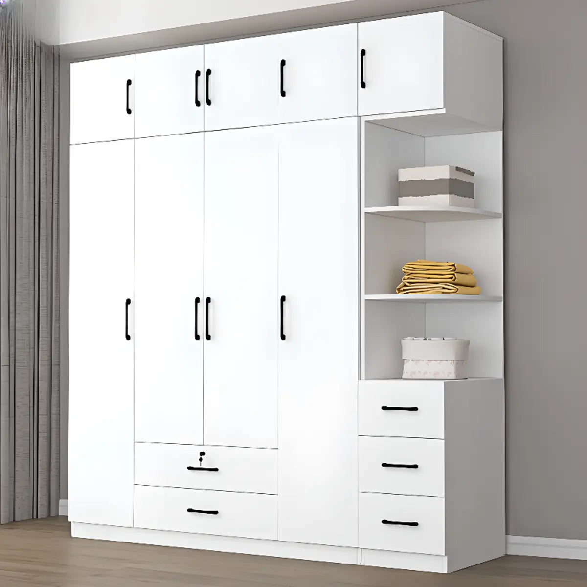 Clothing Rod White Armoire with Drawers and Shelves Image - 19