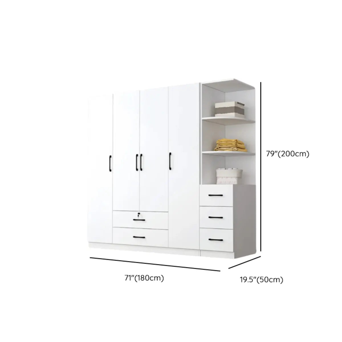 Clothing Rod White Armoire with Drawers and Shelves Image - 35