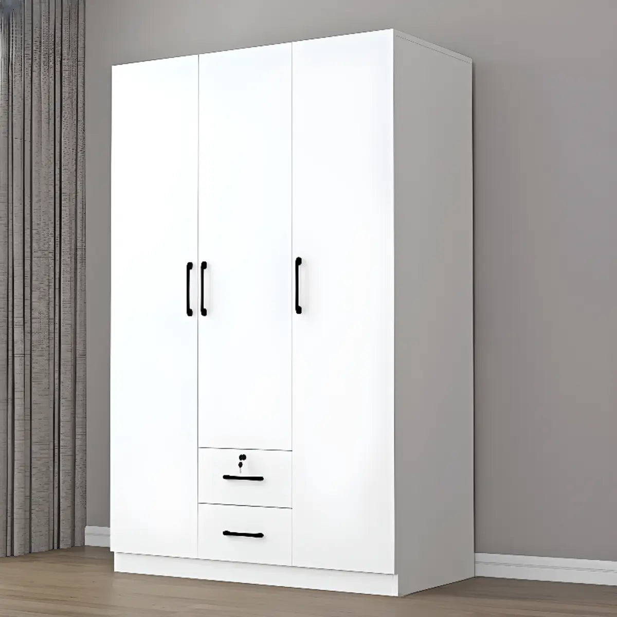 Clothing Rod White Armoire with Drawers and Shelves Image - 8