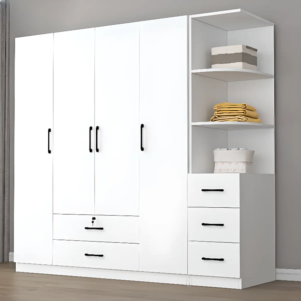 Clothing Rod White Armoire with Drawers and Shelves Image - 16