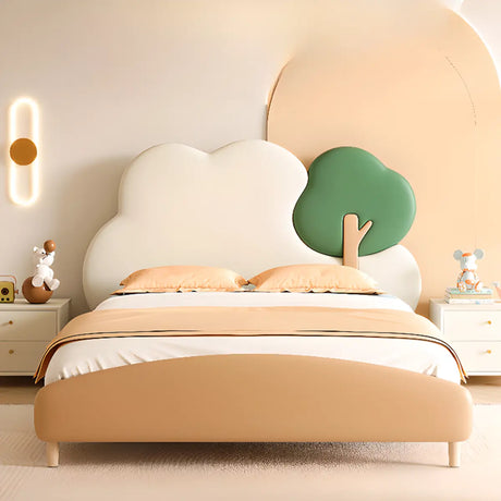 Cloud and Tree-Shaped Upholstered Wood Frame Kids Bed Image - 1