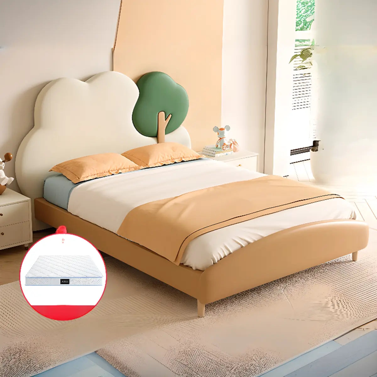 Cloud and Tree-Shaped Upholstered Wood Frame Kids Bed Image - 3