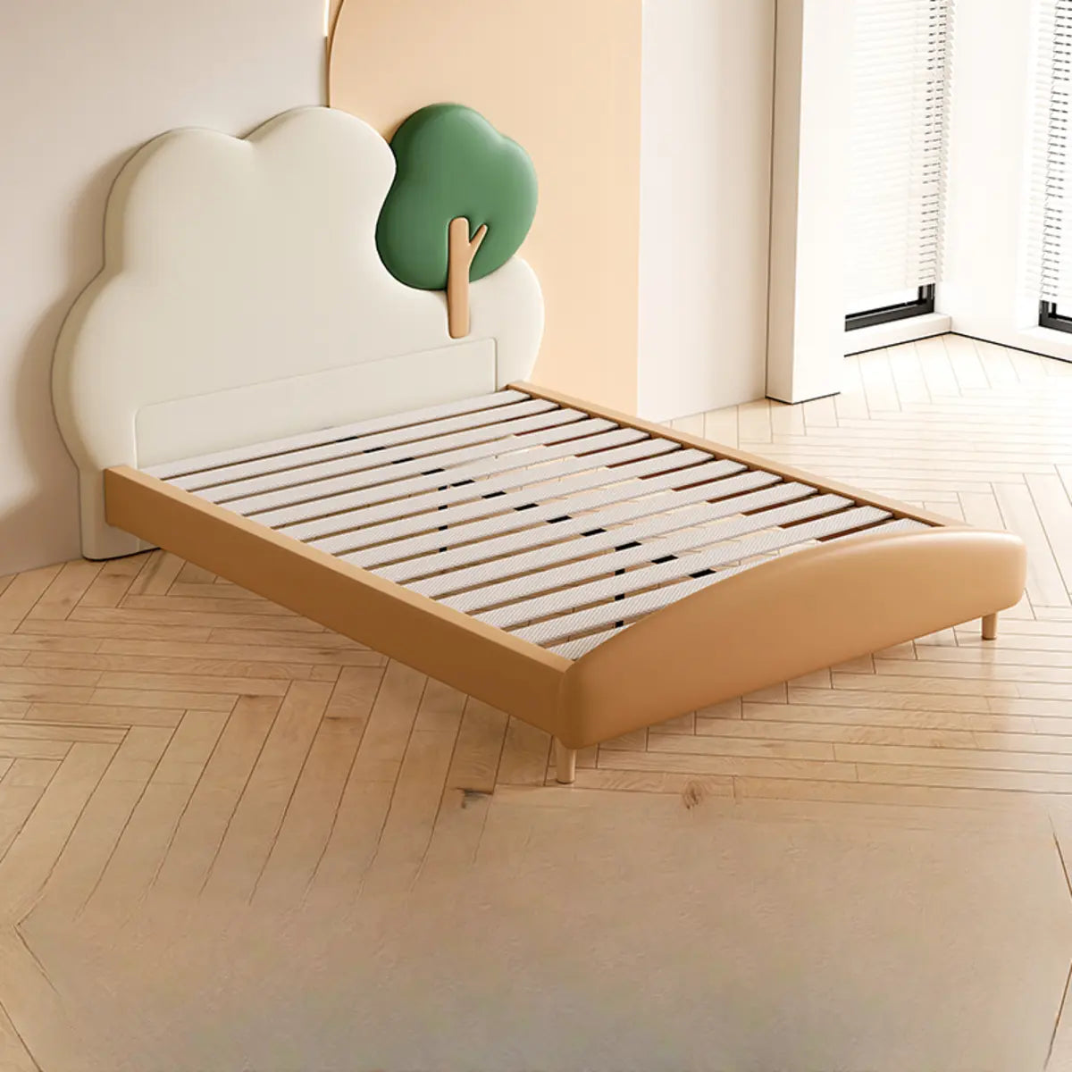 Cloud and Tree-Shaped Upholstered Wood Frame Kids Bed Image - 4