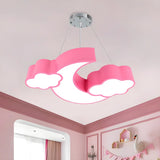 Cloud Moon Acrylic Bedroom Medium Blue Kids Chandelier Image - 5