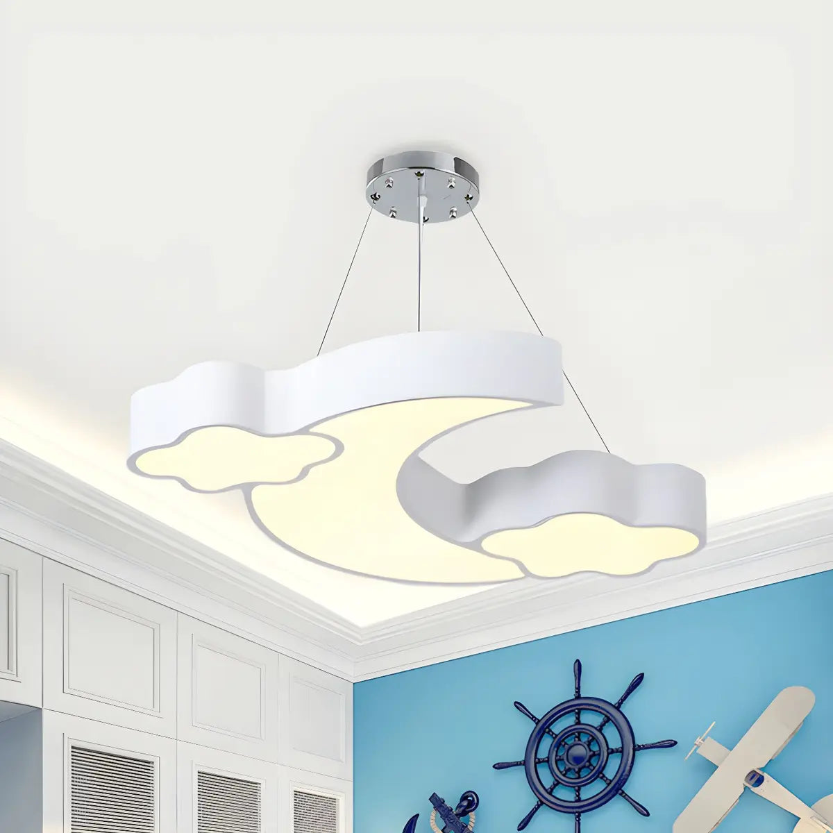 Cloud Moon Acrylic Bedroom Medium Blue Kids Chandelier Image - 9