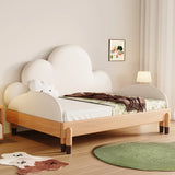 Cloud-Shaped Upholstered Headboard Wooden Kids Bed Image - 1