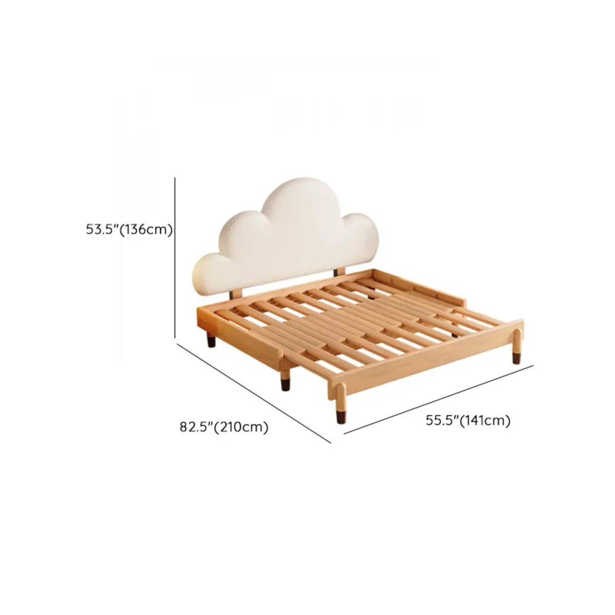 Cloud-Shaped Upholstered Headboard Wooden Kids Bed Image - 11