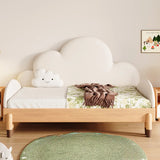 Cloud-Shaped Upholstered Headboard Wooden Kids Bed Image - 3