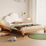 Cloud-Shaped Upholstered Headboard Wooden Kids Bed Image - 4