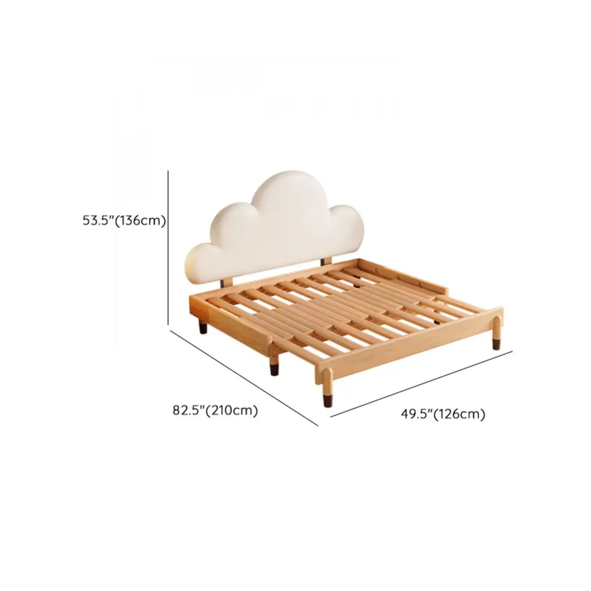 Cloud-Shaped Upholstered Headboard Wooden Kids Bed 