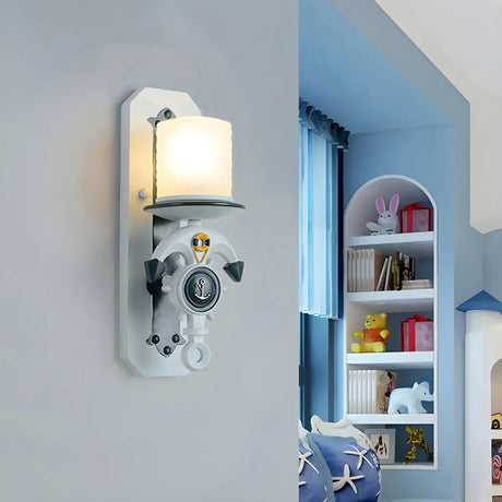 Coastal Anchor Cylinder Resin Kids Room Blue Wall Sconce Image - 1