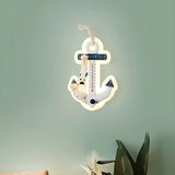 Coastal Anchor Wood Acrylic Kids Room Blue Wall Sconce Image - 2