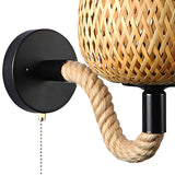 Coastal bamboo Rattan Restaurant Yellow Mini Wall Sconce Image - 13