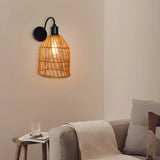 Coastal Birdcage Rattan Living Room Brown Small Wall Sconce Image - 1