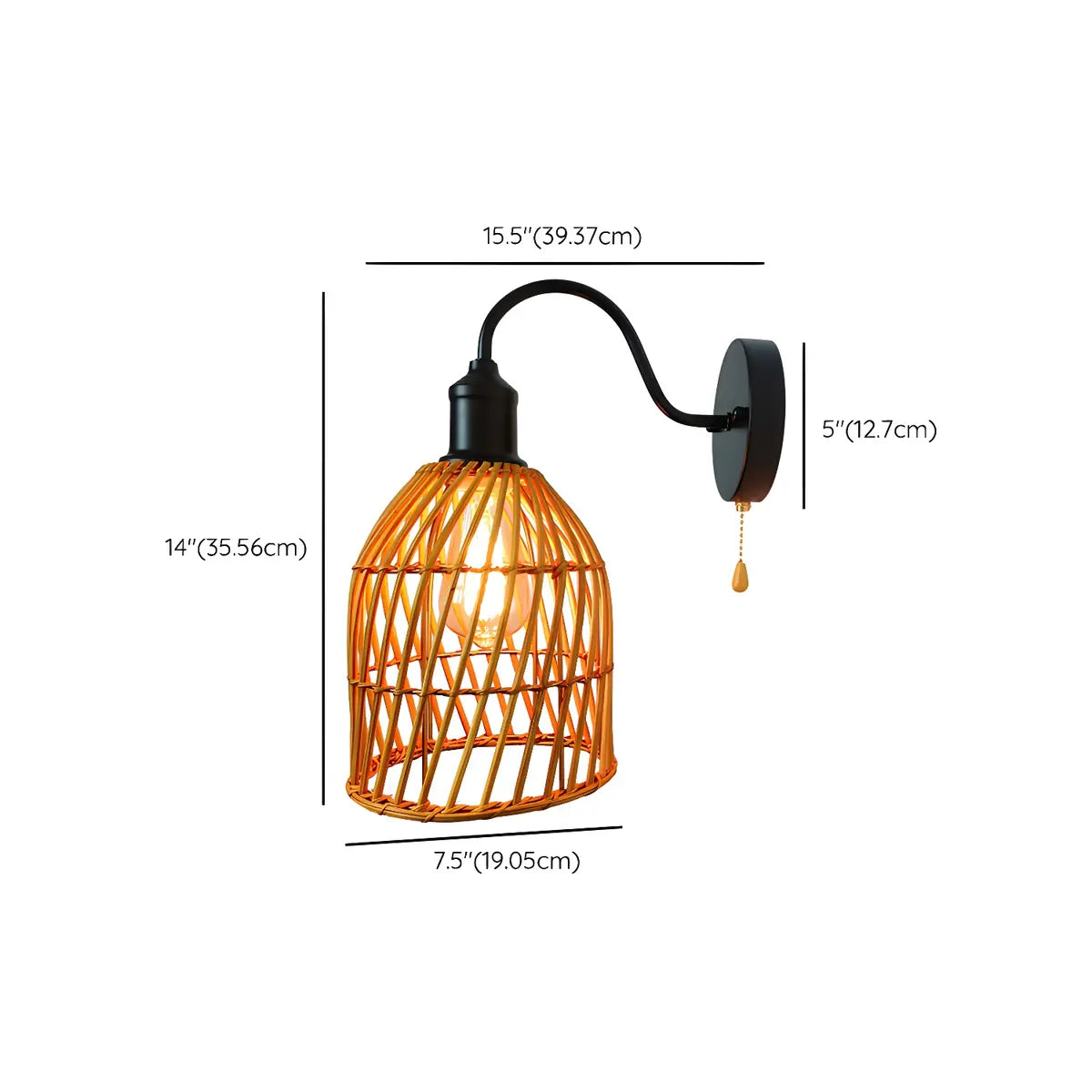 Coastal Birdcage Rattan Living Room Brown Small Wall Sconce 