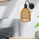 Coastal Birdcage Rattan Living Room Brown Small Wall Sconce Image - 3