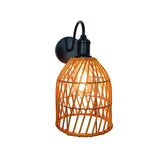 Coastal Birdcage Rattan Living Room Brown Small Wall Sconce Image - 5