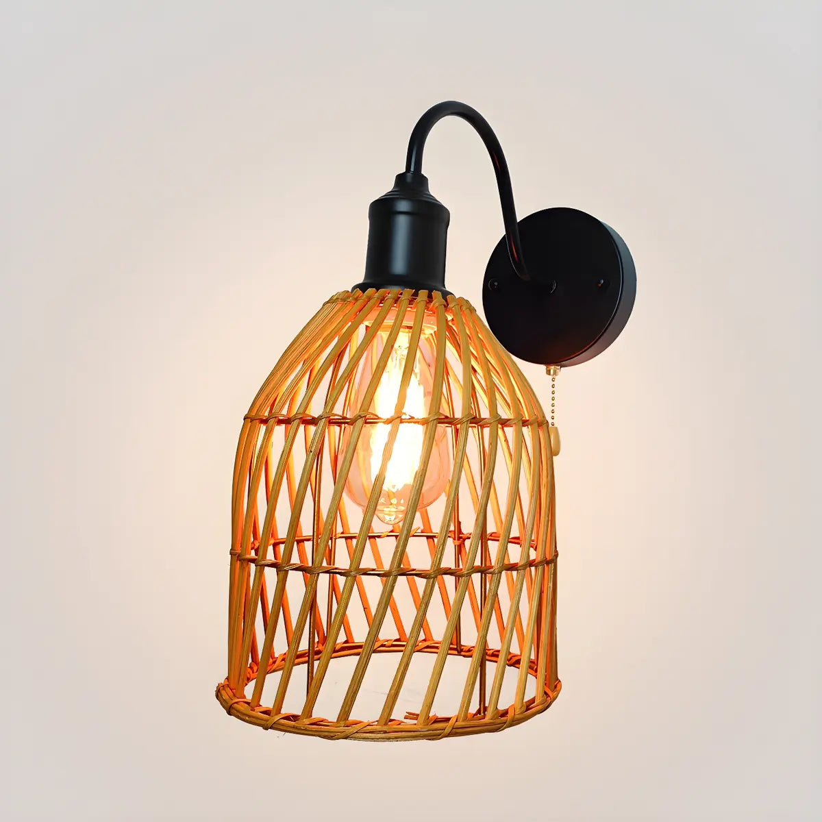 Coastal Birdcage Rattan Living Room Brown Small Wall Sconce Image - 6