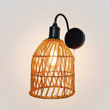 Coastal Birdcage Rattan Living Room Brown Small Wall Sconce Image - 6