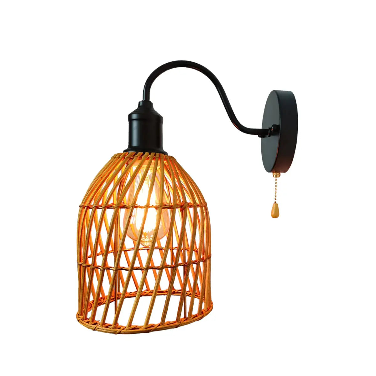 Coastal Birdcage Rattan Living Room Brown Small Wall Sconce Image - 7