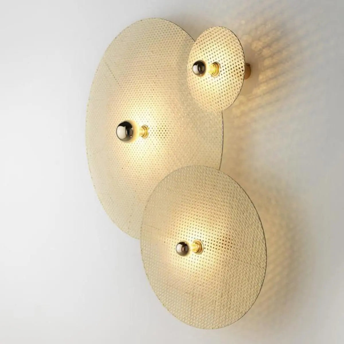 Coastal Circle Rattan Living Room Yellow Wall Sconce Image - 1