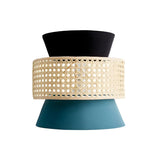 Coastal Cone Fabric Rattan Indoor Blue Mini Wall Sconce Image - 4