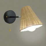 Coastal Cone Rattan Bedroom Brown Mini Wall Sconce Image - 10