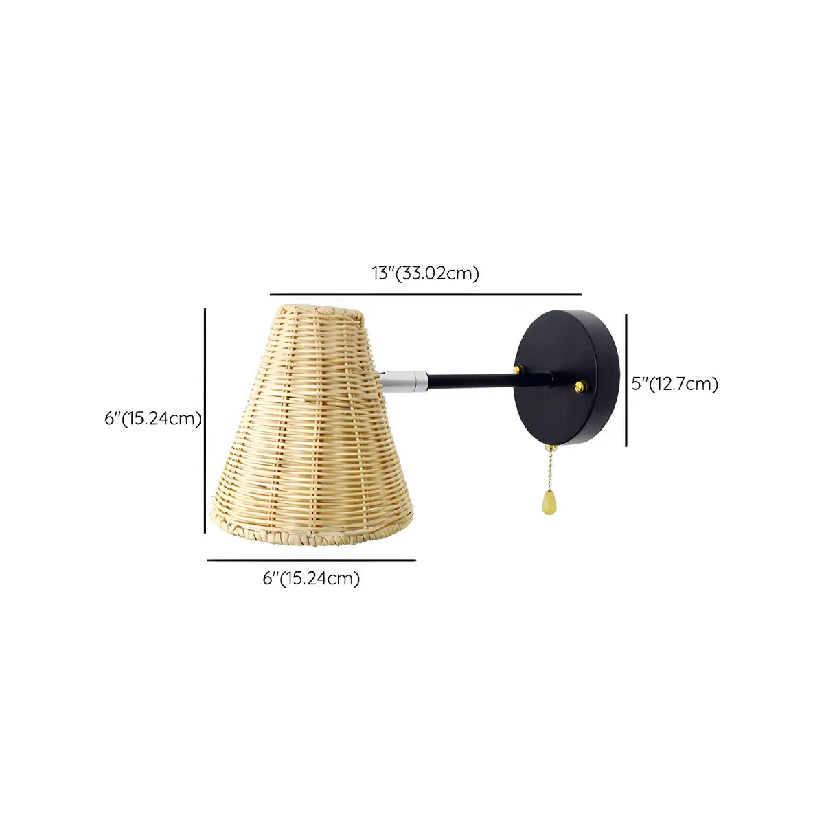 Coastal Cone Rattan Bedroom Brown Mini Wall Sconce 