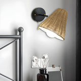 Coastal Cone Rattan Bedroom Brown Mini Wall Sconce Image - 3