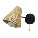 Coastal Cone Rattan Bedroom Brown Mini Wall Sconce Image - 5