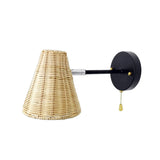 Coastal Cone Rattan Bedroom Brown Mini Wall Sconce Image - 6