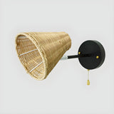 Coastal Cone Rattan Bedroom Brown Mini Wall Sconce Image - 7