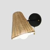 Coastal Cone Rattan Bedroom Brown Mini Wall Sconce Image - 8