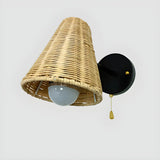 Coastal Cone Rattan Bedroom Brown Mini Wall Sconce Image - 9