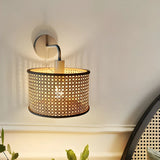 Coastal Cylinder Rattan Bedroom Downlight Black Wall Sconce Image - 12