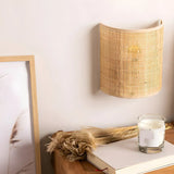 Coastal Cylinder Rattan Bedroom Mini Yellow Wall Sconce Image - 3