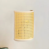 Coastal Cylinder Rattan Bedroom Mini Yellow Wall Sconce Image - 6