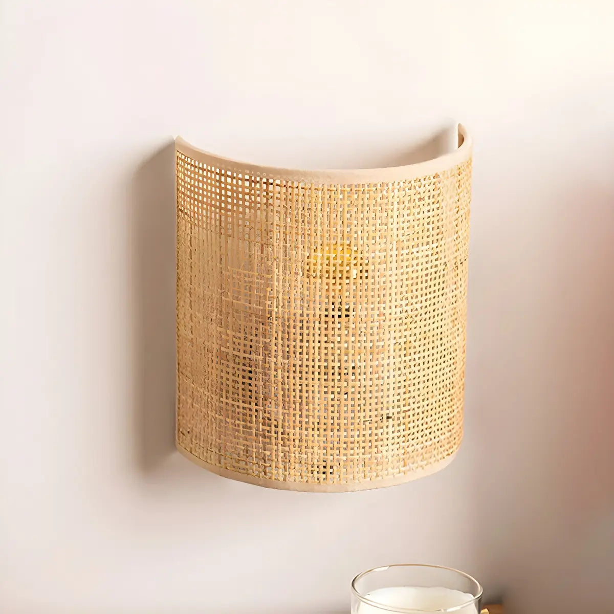 Coastal Cylinder Rattan Bedroom Mini Yellow Wall Sconce Image - 7