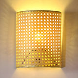 Coastal Cylinder Rattan Bedroom Mini Yellow Wall Sconce Image - 8