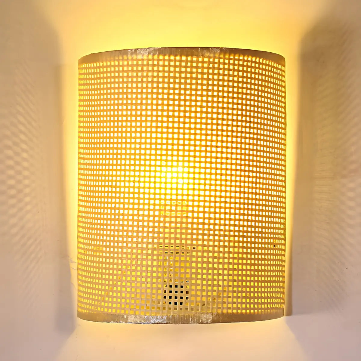 Coastal Cylinder Rattan Bedroom Mini Yellow Wall Sconce Image - 9