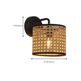 Coastal Cylinder Rattan Living Room Black Wall Sconce #size