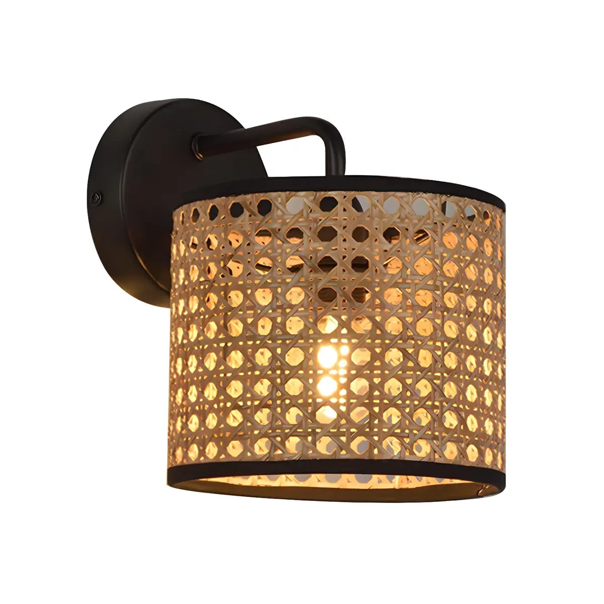 Coastal Cylinder Rattan Living Room Black Wall Sconce Image - 5