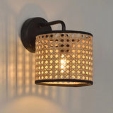 Coastal Cylinder Rattan Living Room Black Wall Sconce Image - 6