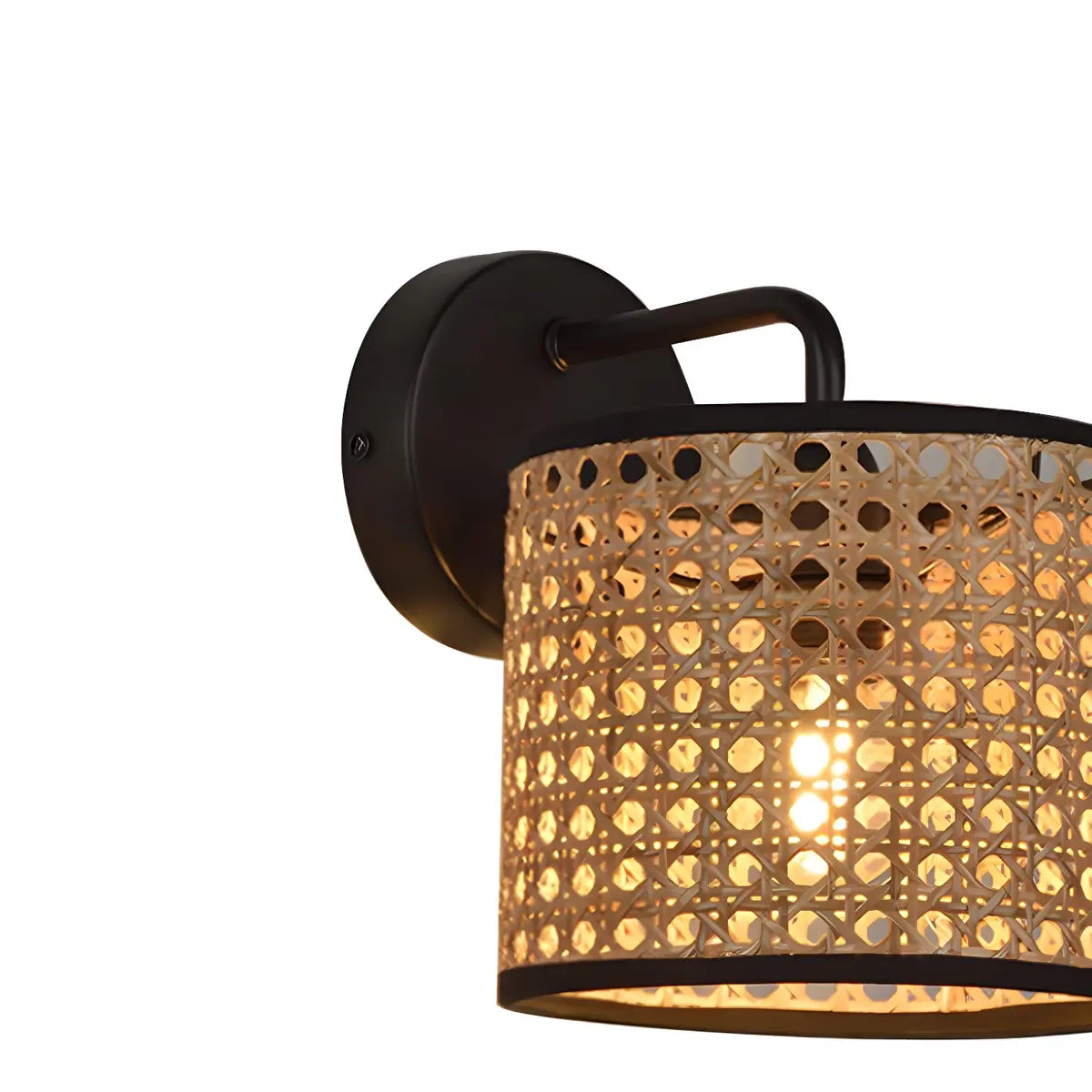 Coastal Cylinder Rattan Living Room Black Wall Sconce Image - 9